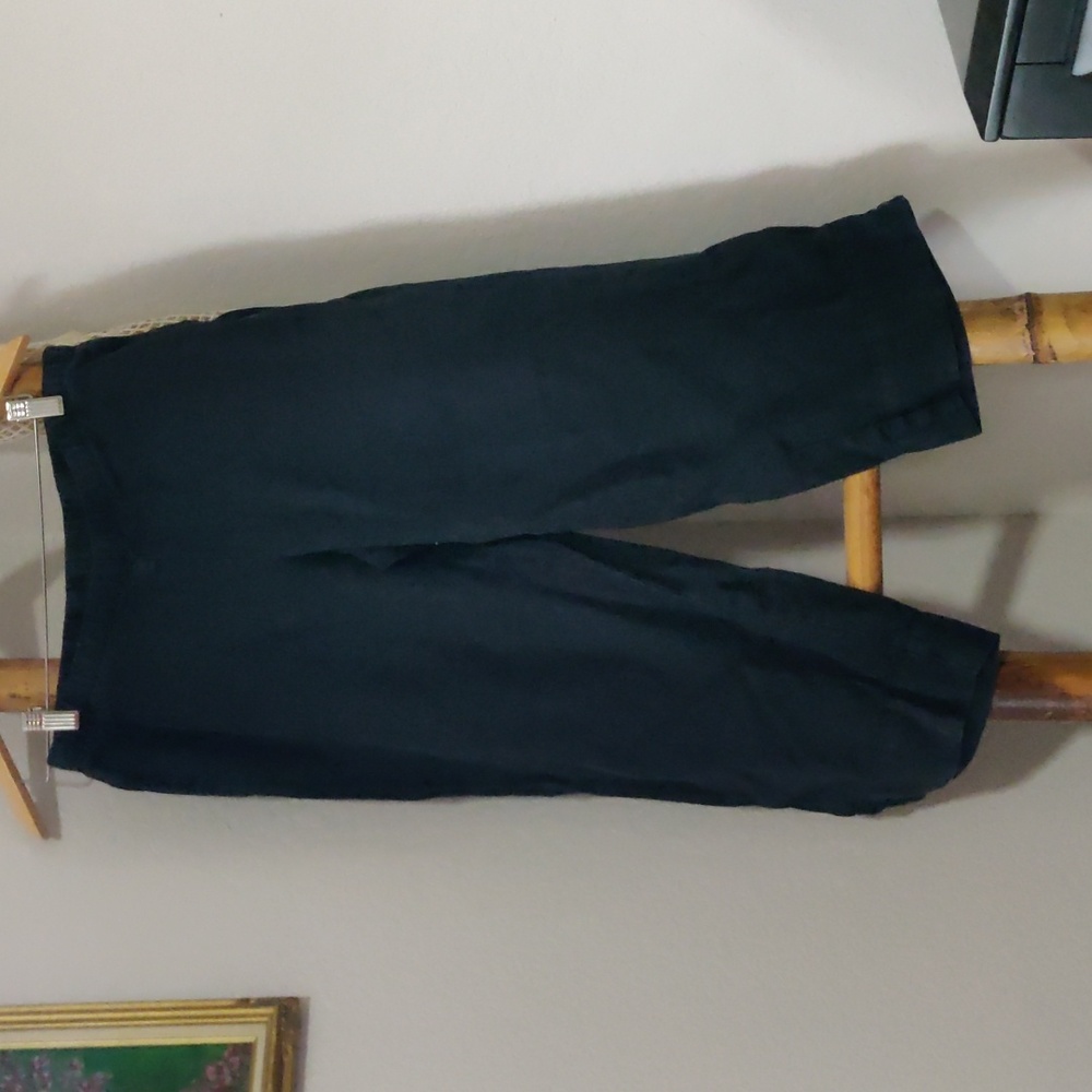 J Jill Love Linen Low Rise Wide Leg Black Linen Capris With Pockets